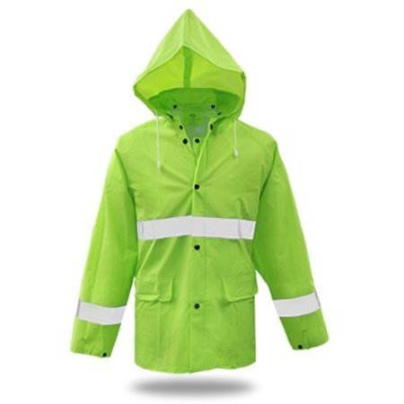 SAFETY WORKS 2XL Fluo GRN Rain Suit 3PR0350NJ